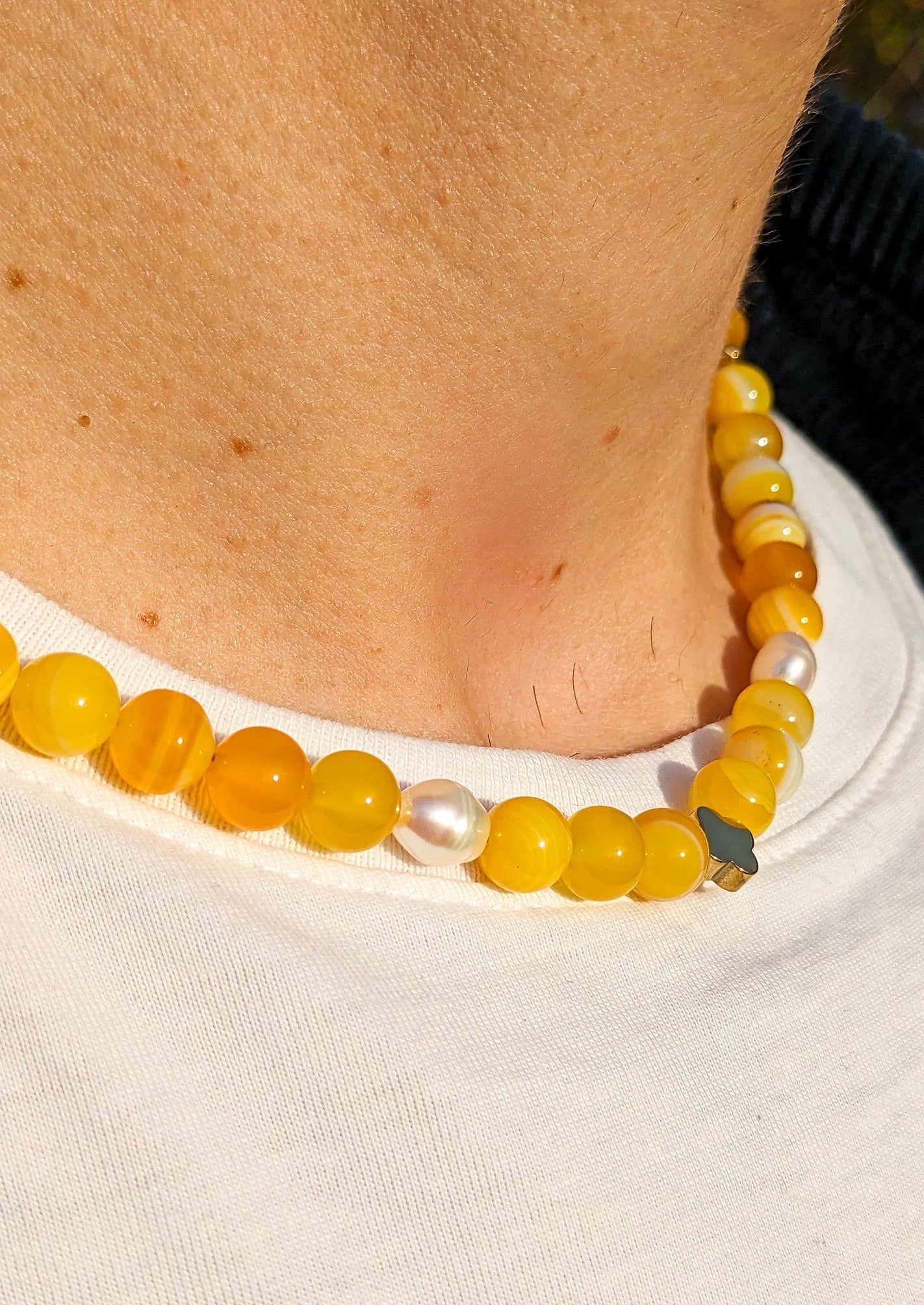 collier en perle agate jaune et hématite dorée